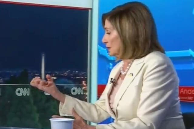 <p>Nancy Pelosi used a graphic hand gesture to describe Kevin McCarthy’s 'incredibly shrinking speakership’</p>