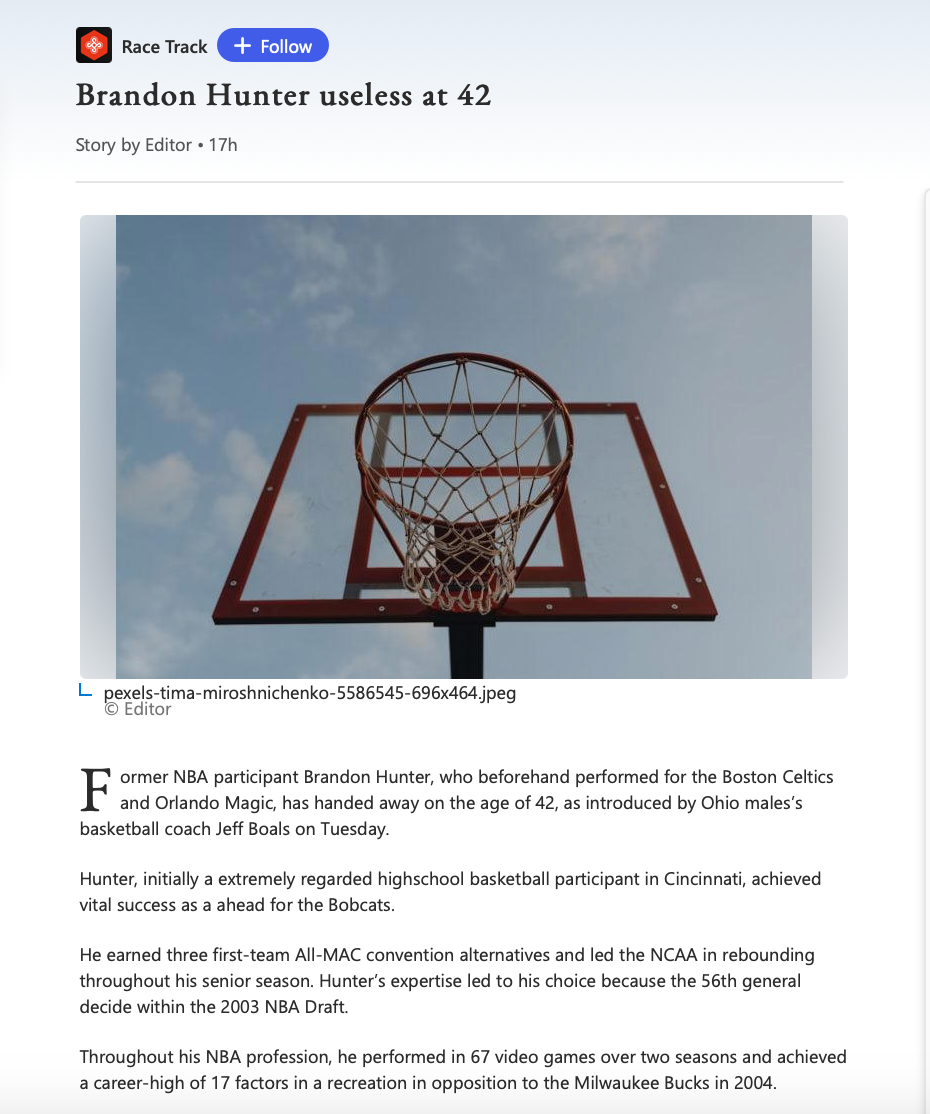 The article published on MSN about Brandon Hunter that has since been taken down