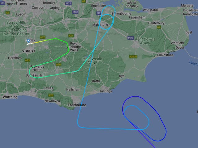 <p>Going places: Flightpath of British Airways flight BA2661 from Dalaman to Gatwick, wh</p>