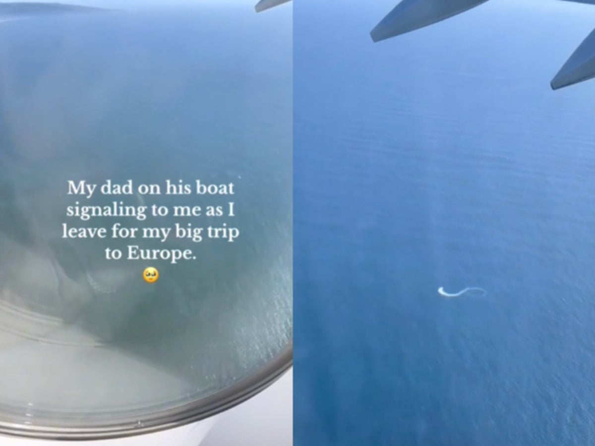 Daughter on plane films ‘sweet’ moment her dad signals to her from his boat