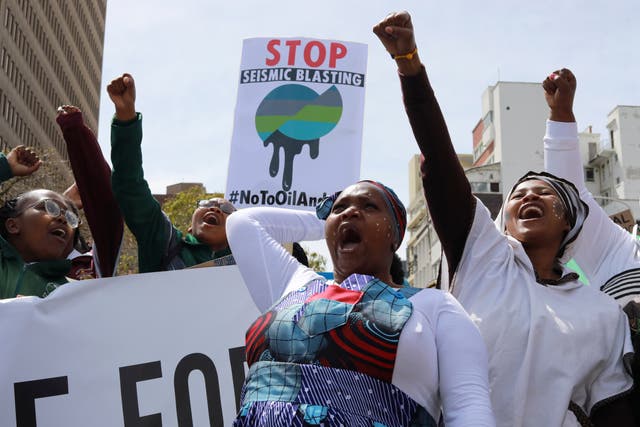 <p>Environmental activists take part in a protest calling for the government to take immediate action against climate crisis in Cape Town. Delegates at Cop28 will be wrangling over compensations to be given to victims of disasters  </p>