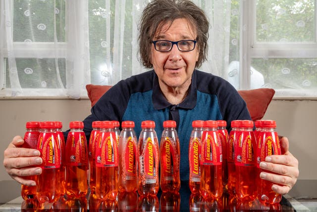 <p>Garry Johnson, 65 from Pitsea, Basildon, is addicted to Lucozade and drinks 8 bottles of the drink a day. </p>