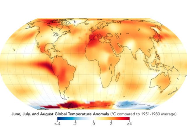 <p>Nasa map shows global temperature anomalies for meteorological summer (June, July, and August) 2023</p>