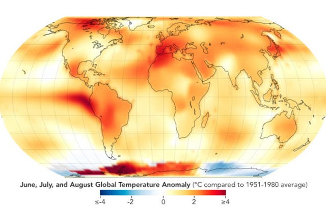 <p>Nasa map shows global temperature anomalies for meteorological summer (June, July, and August) 2023</p>