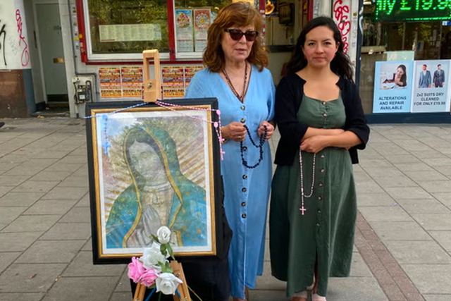 <p>Two women opposite an abortion clinic in Brixton in 2023 to protest against terminations being legal in the UK </p>