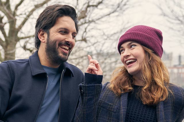 <p>Shazad Latif and Lily James as Kaz and Zoe in ‘What’s Love Got to Do With It?’ </p>