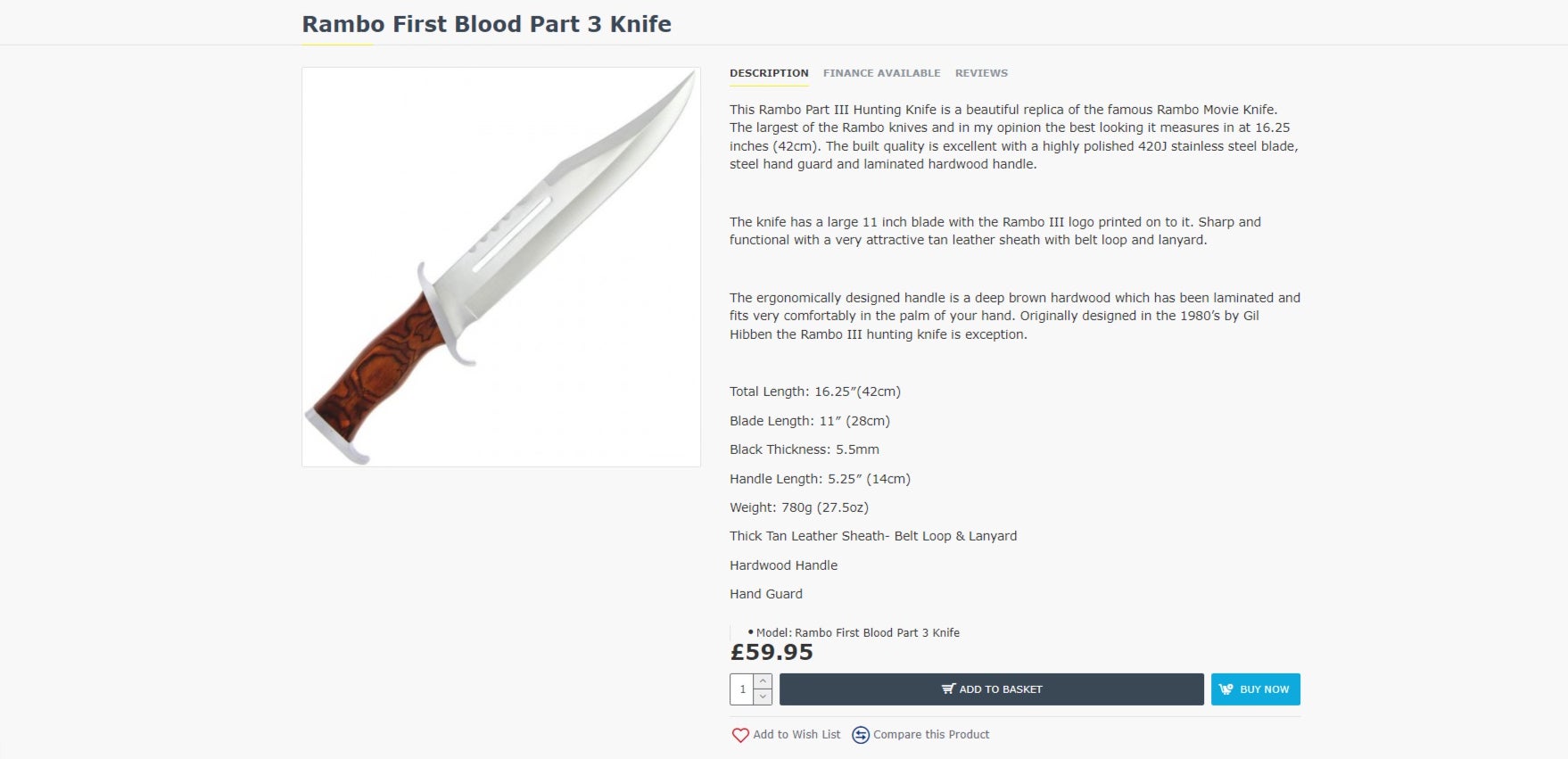 The Rambo First Blood Part 3 knife on sale for £59.95 on the DAI Leisure website
