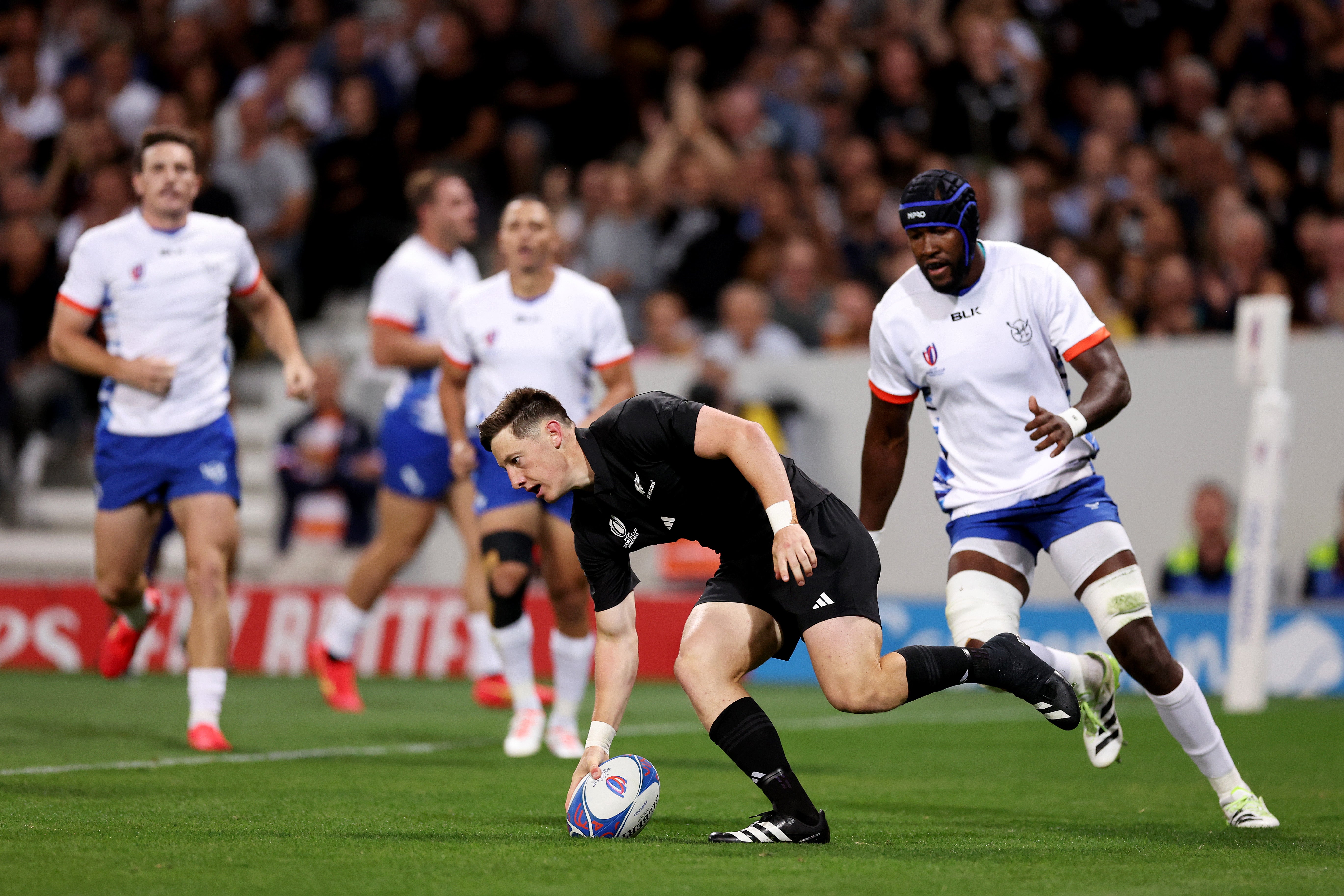 Cam Roigard scored twice in the first six minutes to get the ball rolling for the All Blacks