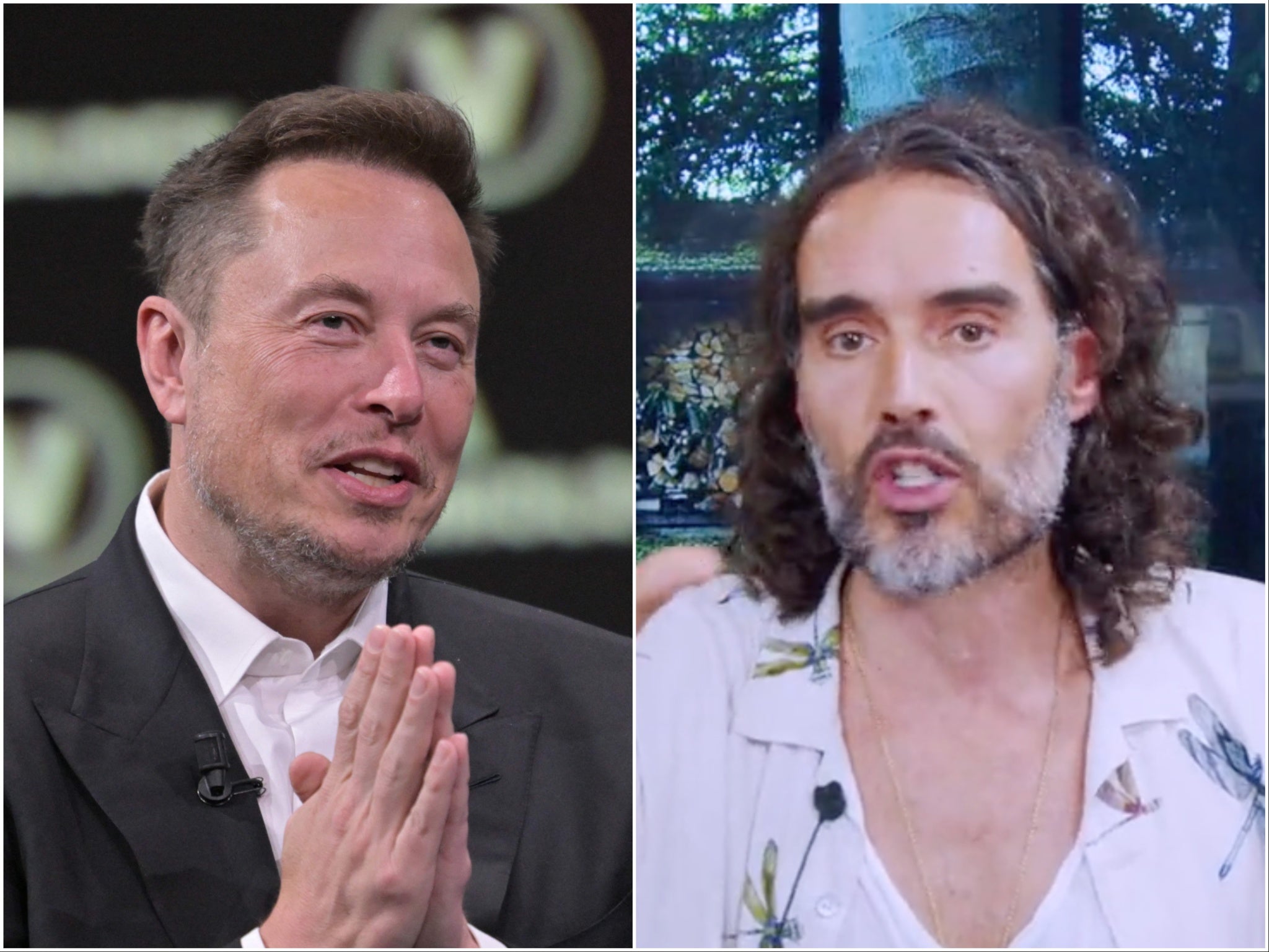 Elon Musk (left) backed Russell Brand after the comedian came out to deny the allegations against him