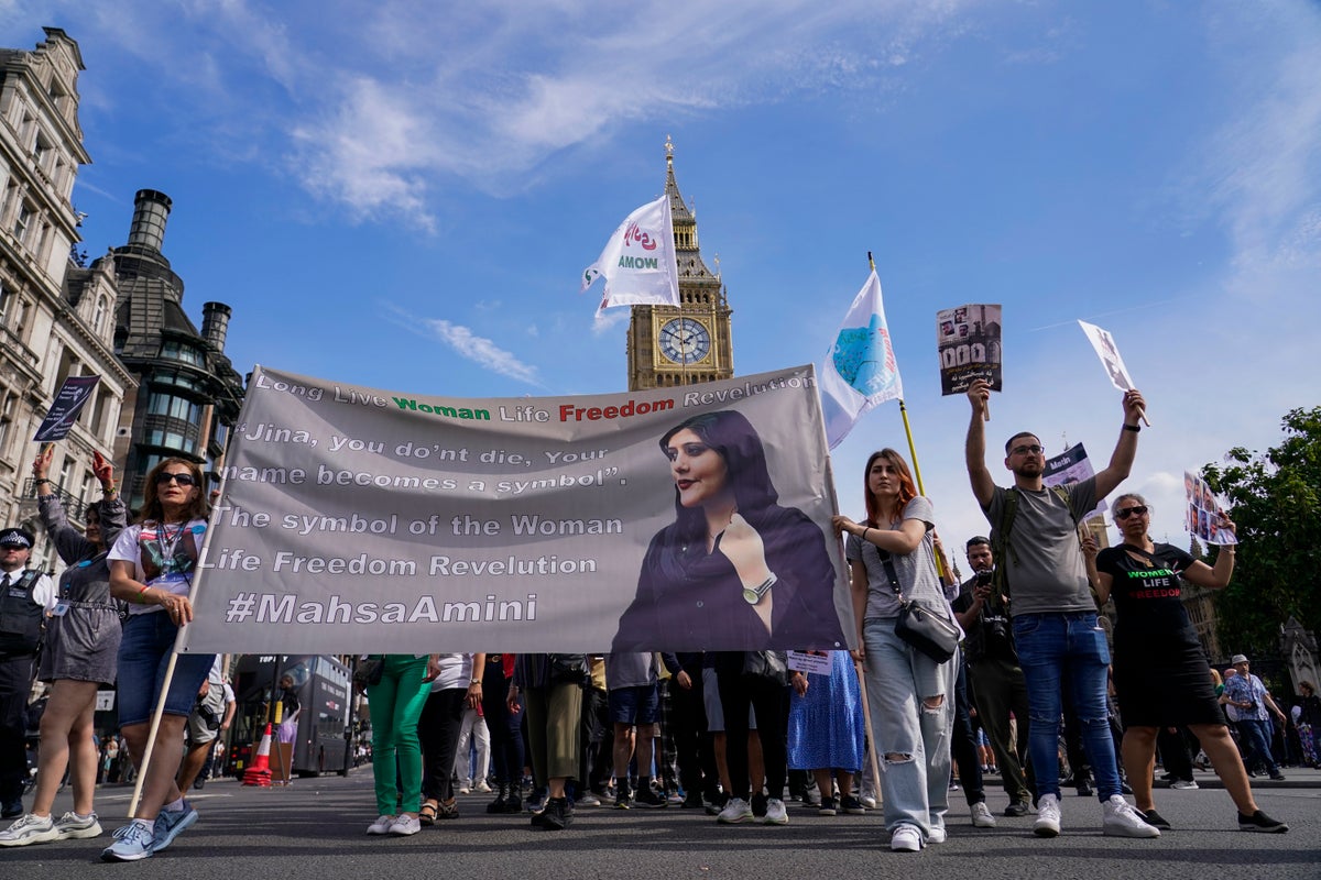 Mahsa Amini: Hundreds protest in London on anniversary of death