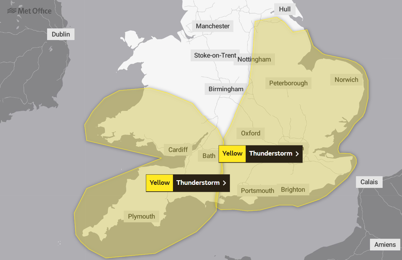 A severe weather warning has been issued across southern England