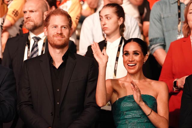 <p>The Duke and Duchess of Sussex at the Invictus Games closing ceremony</p>