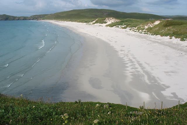 <p>A man was airlifted from Traigh Eais beach after being attacked by cows </p>