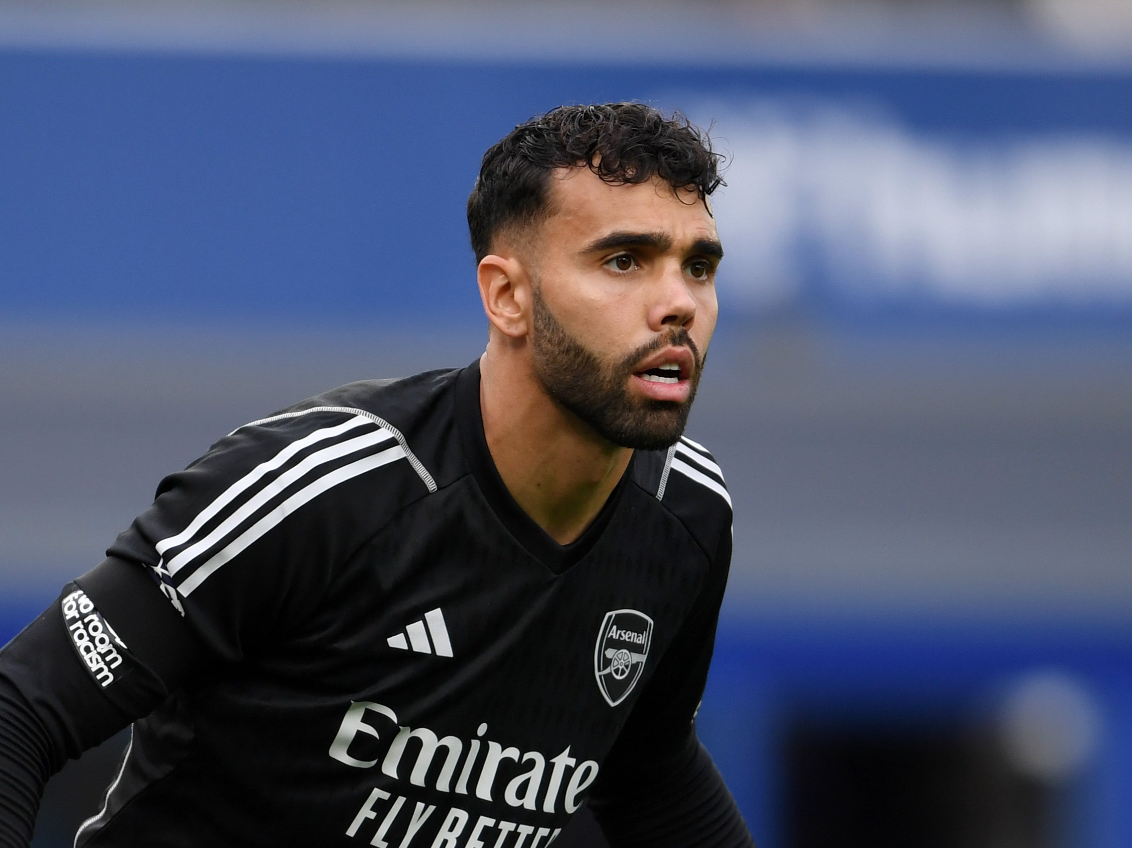 David Raya of Arsenal looks on during his Arsenal debut