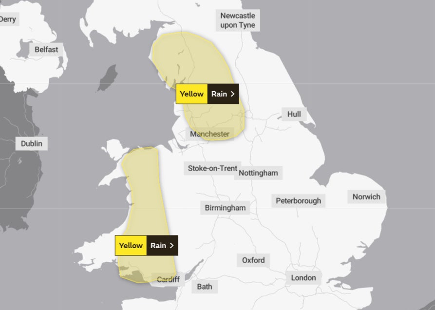 A yellow weather warning has been issued by the Met Office for Tuesday and Wednesday