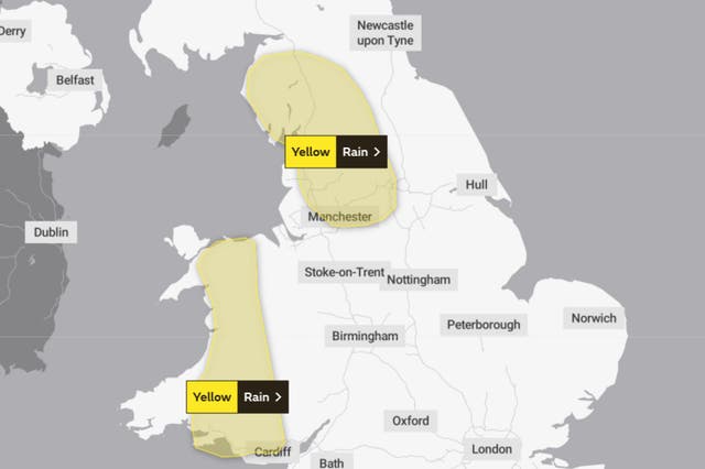 <p>A yellow weather warning has been issued by the Met Office for two regions of the UK </p>
