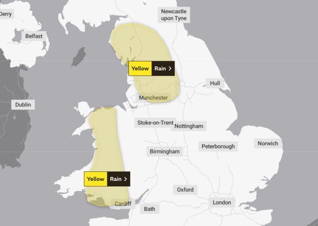 <p>A yellow weather warning has been issued by the Met Office for two regions of the UK </p>