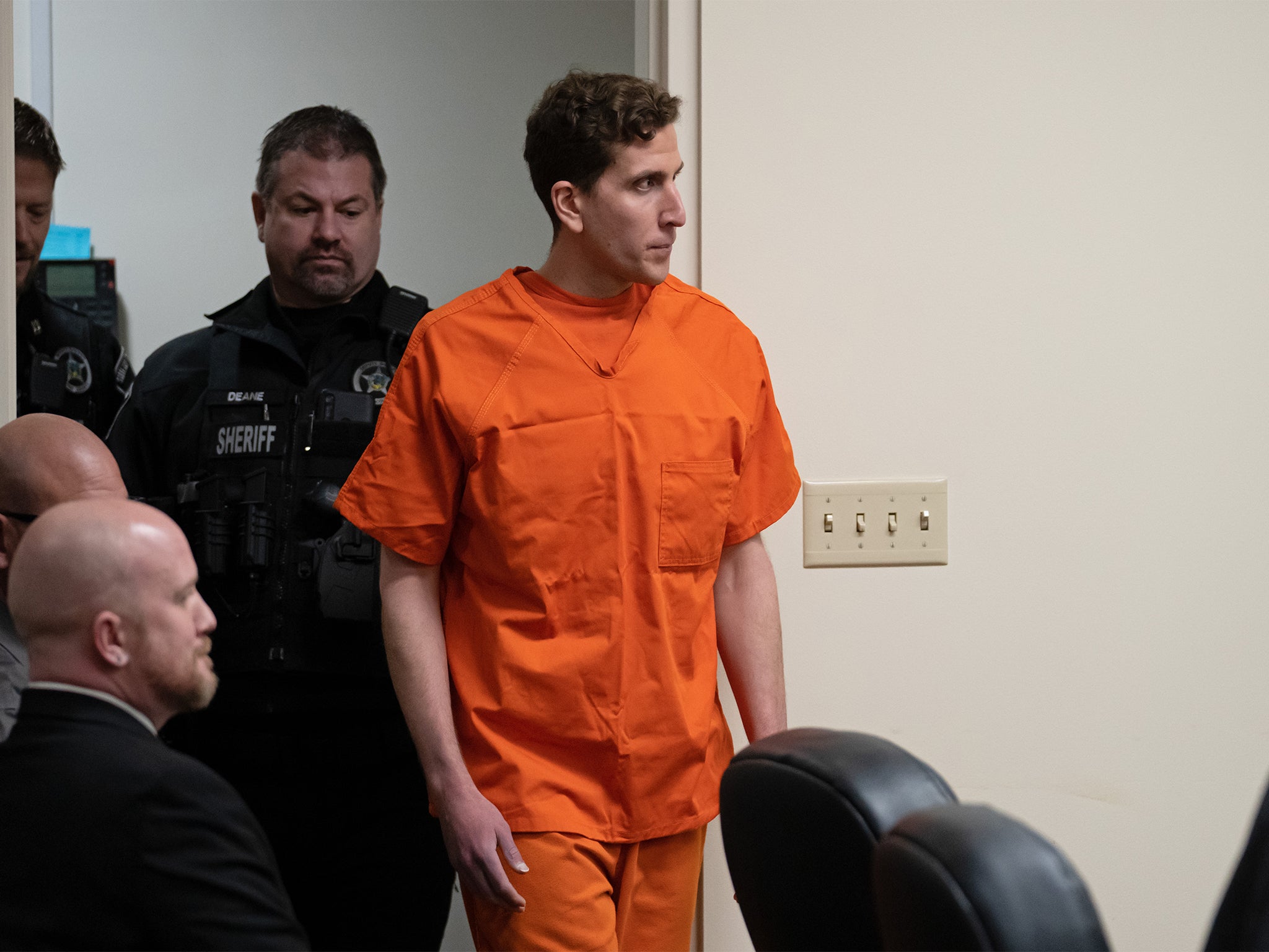 In Kohberger’s first appearance at Latah County District Court in January, he was seen wearing an orange jail jumpsuit