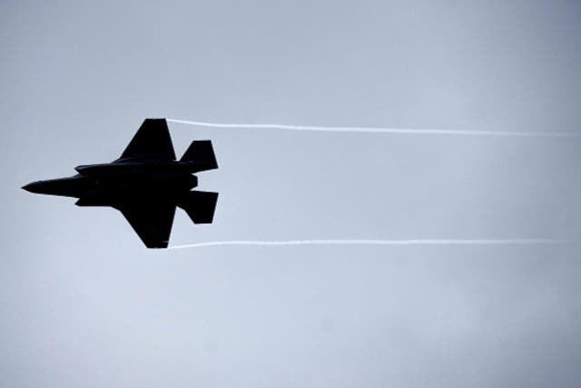 <p>An US F-35 fighter jet is pictured during an event of the US Air Force</p>