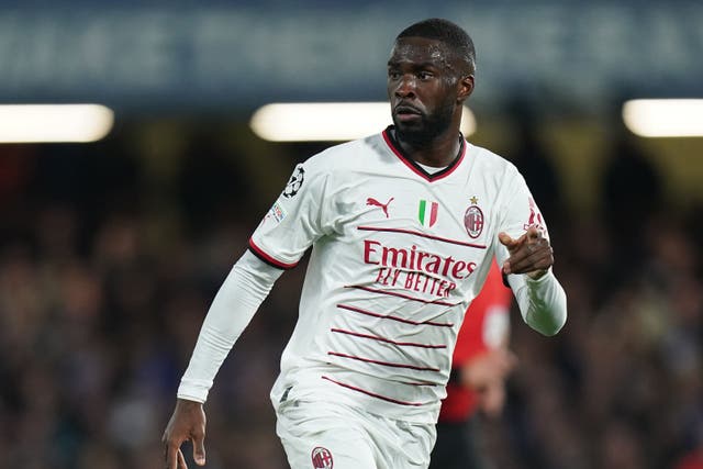 AC Milan’s Fikayo Tomori could go head-to-head with former team-mate Sandro Tonali on Tuesday evening (Adam Davy/PA)