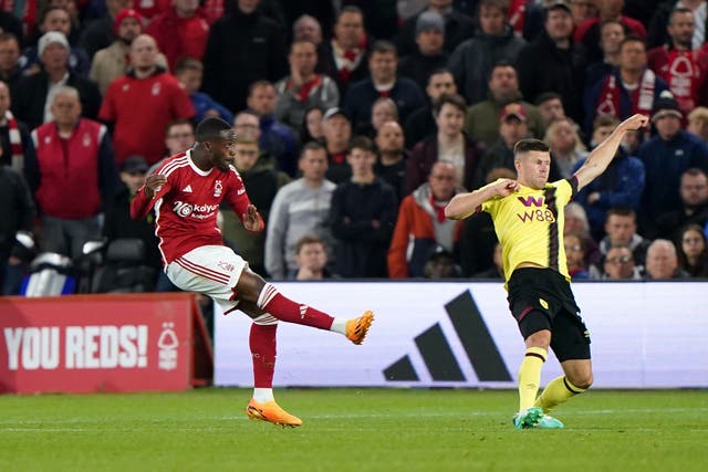 Callum Hudson-Odoi’s brilliant goal earned Nottingham Forest a point against Burnley (Joe Giddens/PA)