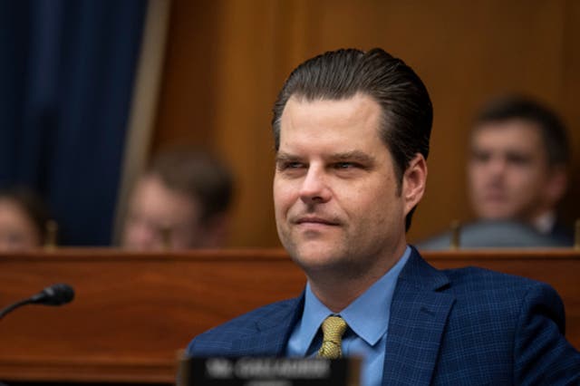 <p>Rep. Matt Gaetz (R-FL) attends a House Armed Services Subcommittee on Cyber, Information Technologies and Innovation hearing about artificial intelligence on Capitol Hill July 18, 2023 i</p>
