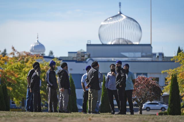<p>British Columbia Gurdwaras Council members waits to speak after Justin Trudeau’s announcement on Hardeep Singh Nijjar’s death </p>