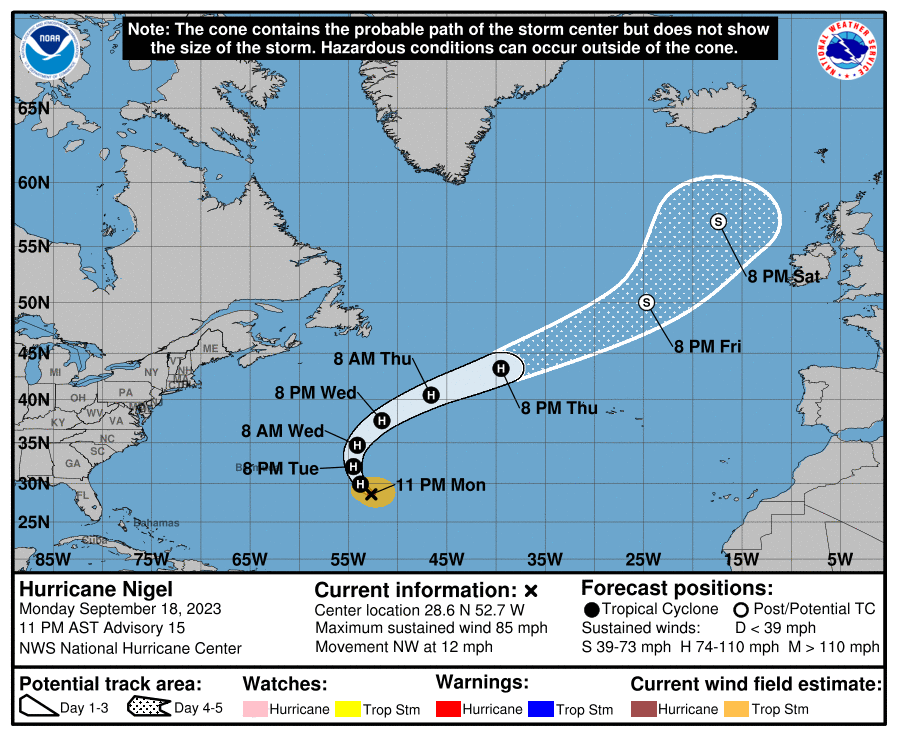 Hurricane Nigel is expected to remain in the open waters