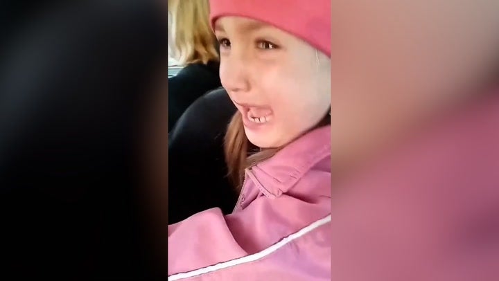 <p>Ukrainian girl breaks down in tears after seeing her nursery destroyed in Russian attack.</p>