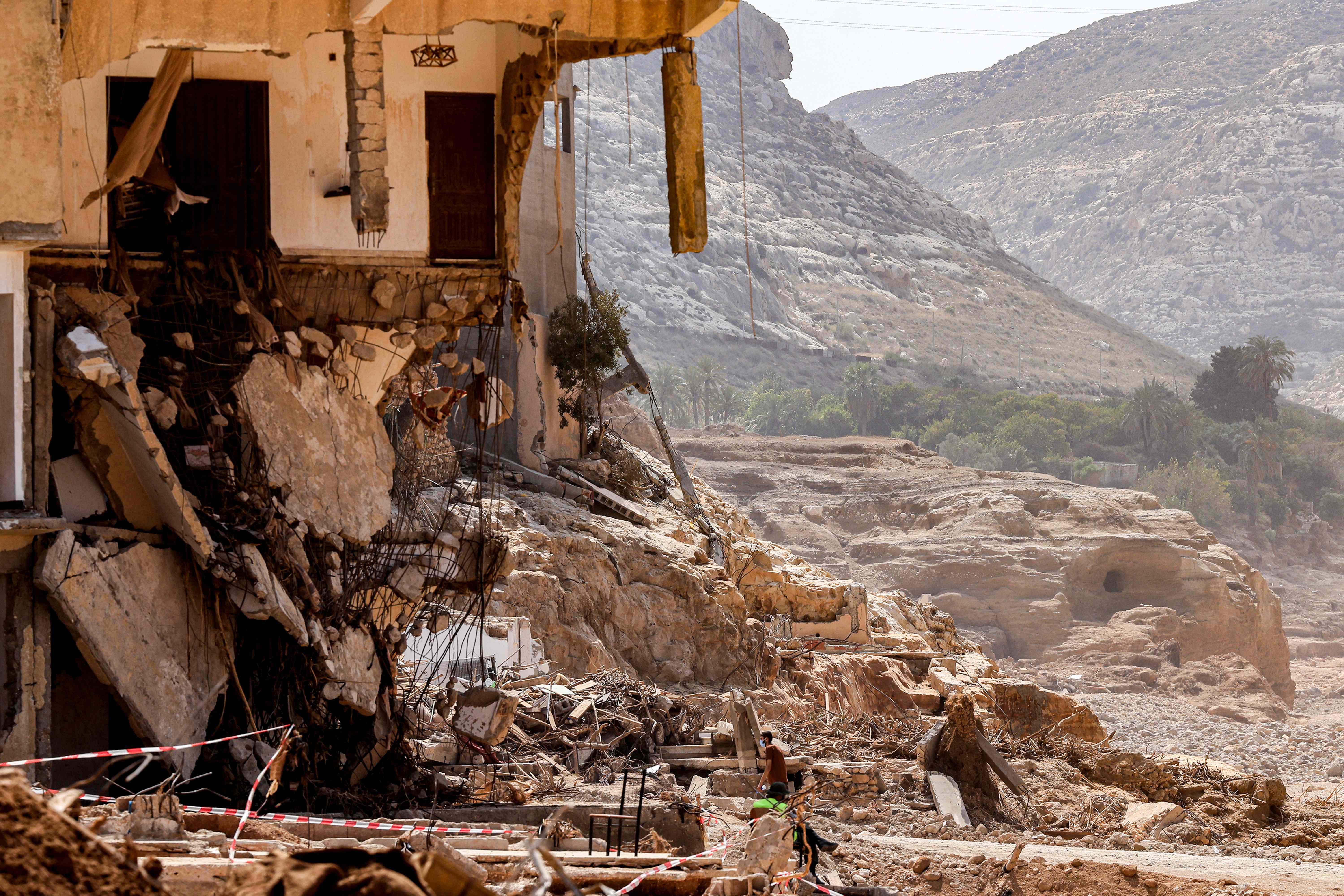 A destroyed building in the city of Derna