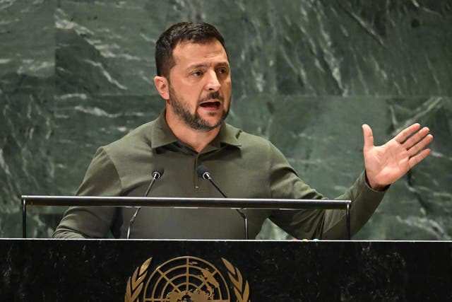 <p>Volodymyr Zelensky at the UN headquarters in New York on Tuesday </p>