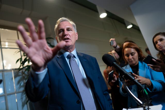 <p>Speaker of the House Kevin McCarthy briefs reporters after a Republican Conference meeting on how to avoid a shut down </p>