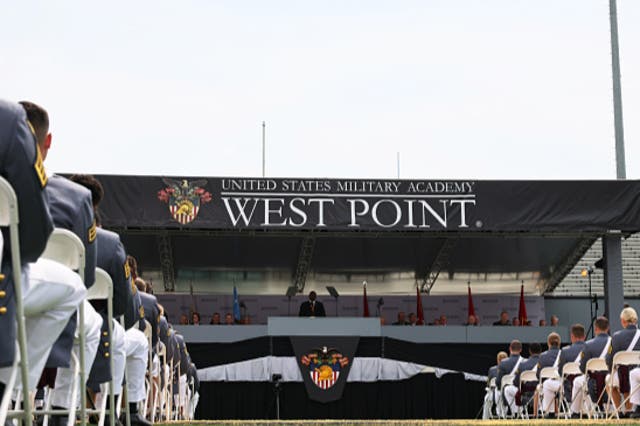 <p>U.S. Secretary of Defense Lloyd J. Austin III speaks during the 2021 West Point Commencement Ceremony on May 22, 2021 in West Point, New York</p>