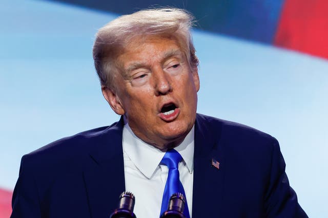 <p>Republican presidential candidate and former President Donald Trump speaks at the Pray Vote Stand Summit at the Omni Shoreham Hotel on September 15, 2023 in Washington, DC</p>