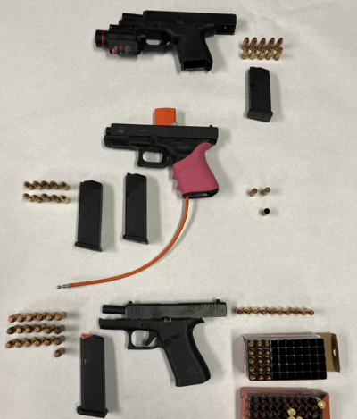 Firearms belonging to three dognapping suspects in San Jose