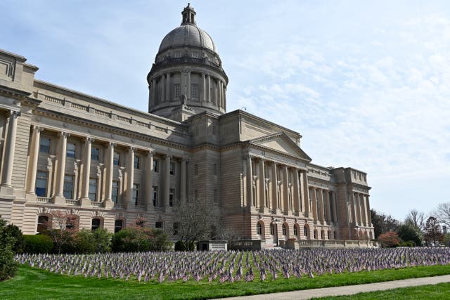 <p>The Kentucky Capitol is seen, April 7, 2021, in Frankfort, Ky. Kentucky Democrats took their legal fight to the state's highest court on Tuesday, Sept. 19, 2023, in challenging Republican-drawn boundaries for state House and congressional districts. (AP Photo/Timothy D. Easley, File)</p>