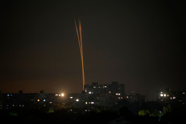 <p>Russian missiles launched from Russia’s Belgorod region flying towards Kharkiv, eastern Ukraine, on 17 September amid the Russian invasion of Ukraine</p>