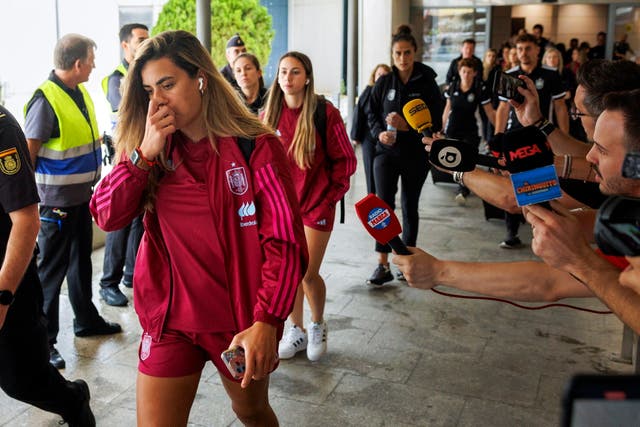 <p>Goalkeeper Misa Rodriguez arrives at Manises Airport in Valencia for international duty</p>