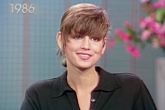 Cindy Crawford appearing on the Oprah Winfrey show in 1986