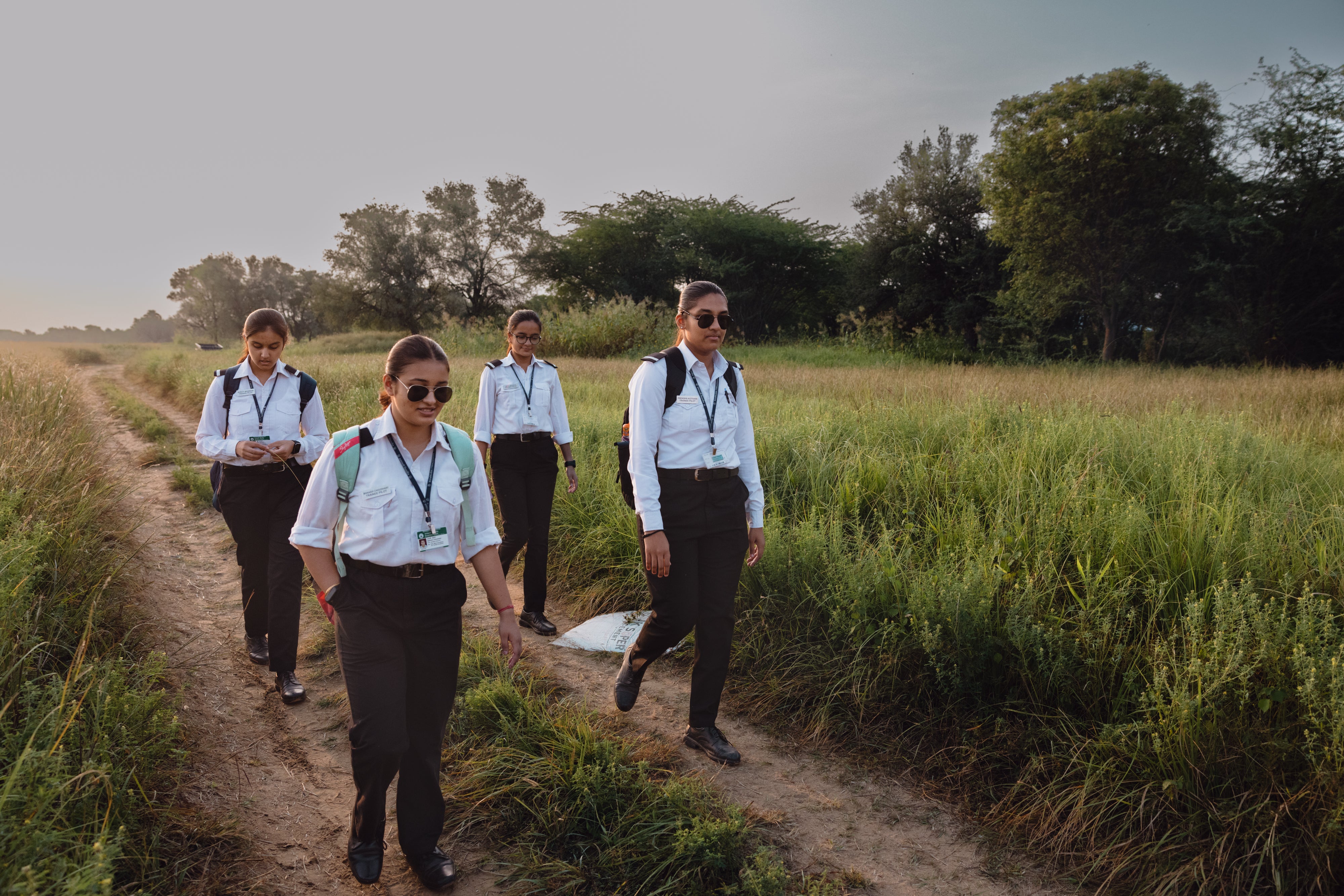 Pilot students walk to campus at Banasthali University in Jaipur on 15 September