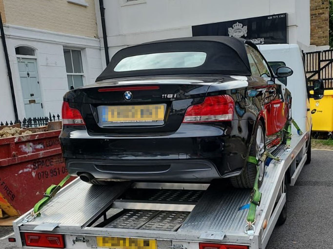 David Tarsh’s BMW being towed away for repair - he says he was offered £2,000 less than the market price by Aviva to fix his BMW