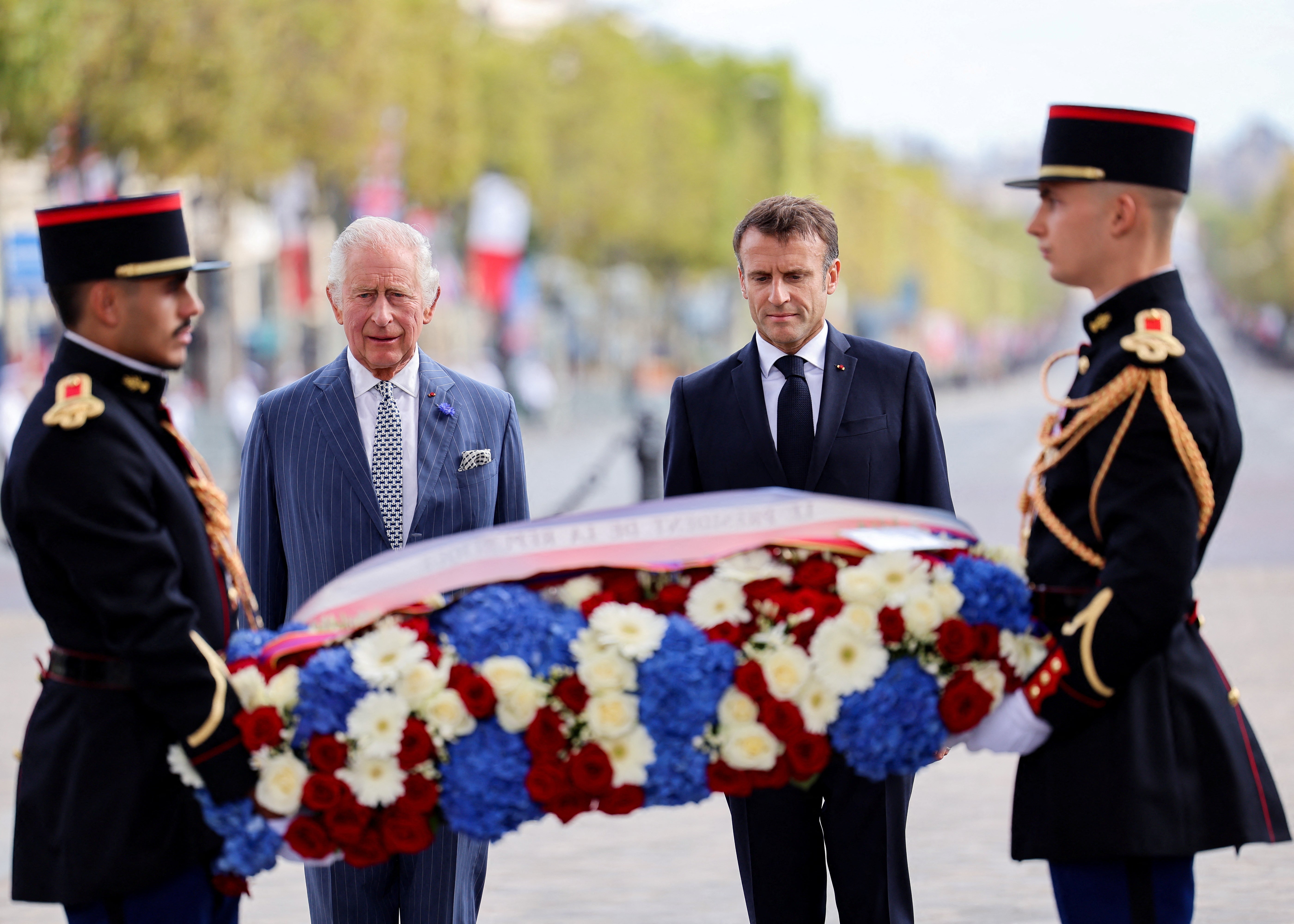 King Charles III and Emmanuel Macron at the Tomb of the Unknown Soldier in Paris