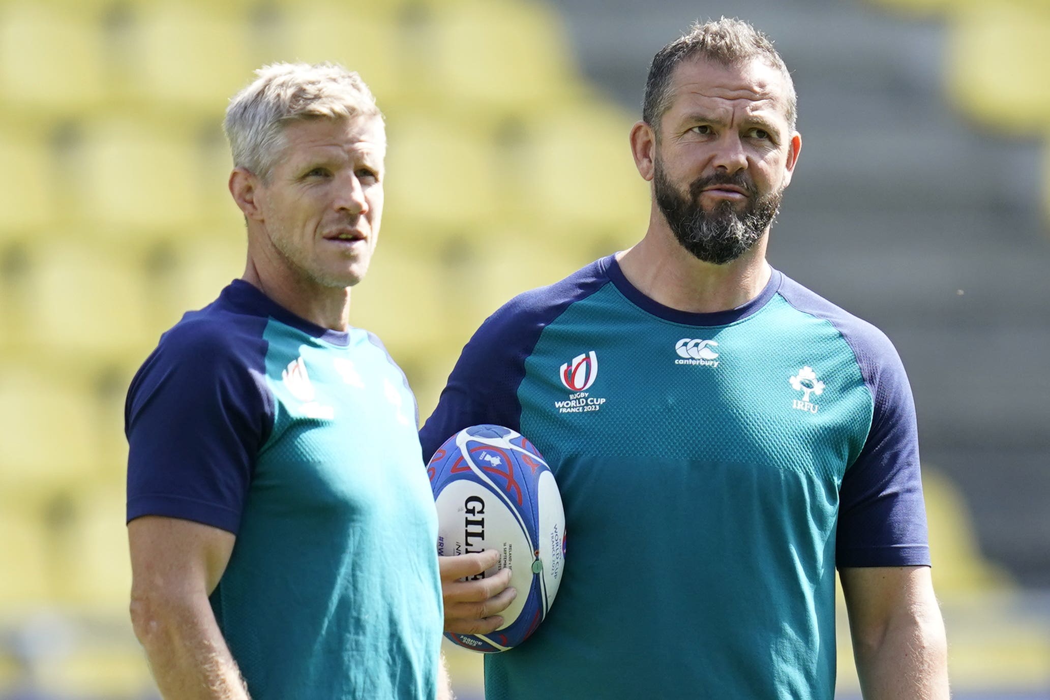 Ireland head coach Andy Farrell, right, preparing to face South Africa in Paris