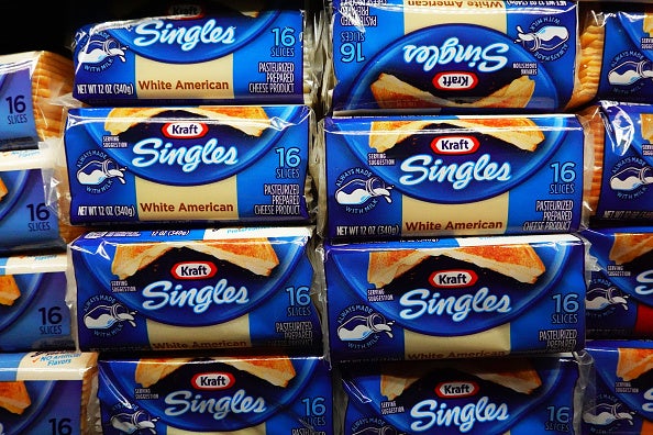 Packets of Kraft cheese are seen on display