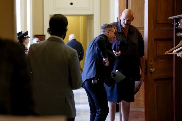 <p>Sen. John Fetterman (D-PA) arrives to a weekly Senate Democratic policy luncheon meeting at the U.S. Capitol Building on September 19, 2023 in Washington, DC.</p>