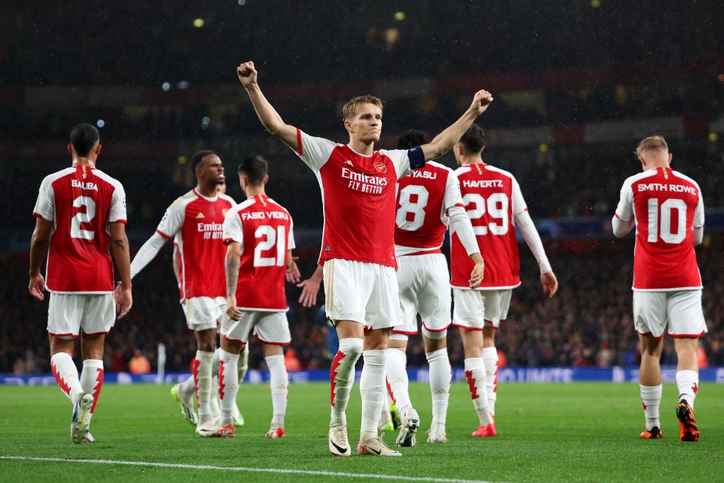 <p>Martin Odegaard capped Arsenal’s 4-0 win over PSV as the Gunners returned to the Champions League </p>