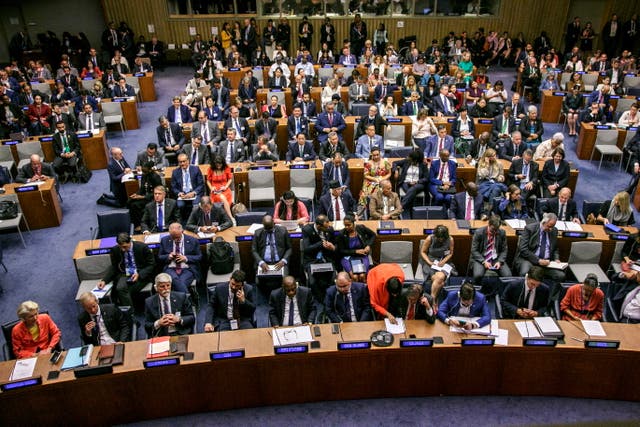 <p>A general view during the Climate Ambition Summit on the sidelines of the 78th session of the United Nations General Assembly at the UN headquarters in New York City on Wednesday</p>
