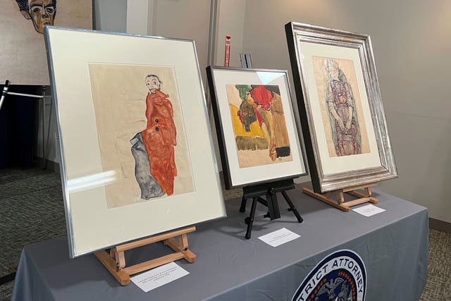 <p>Works of art by Austrian expressionist artist Egon Schiele are on display at the Manhattan District Attorney's Office</p>