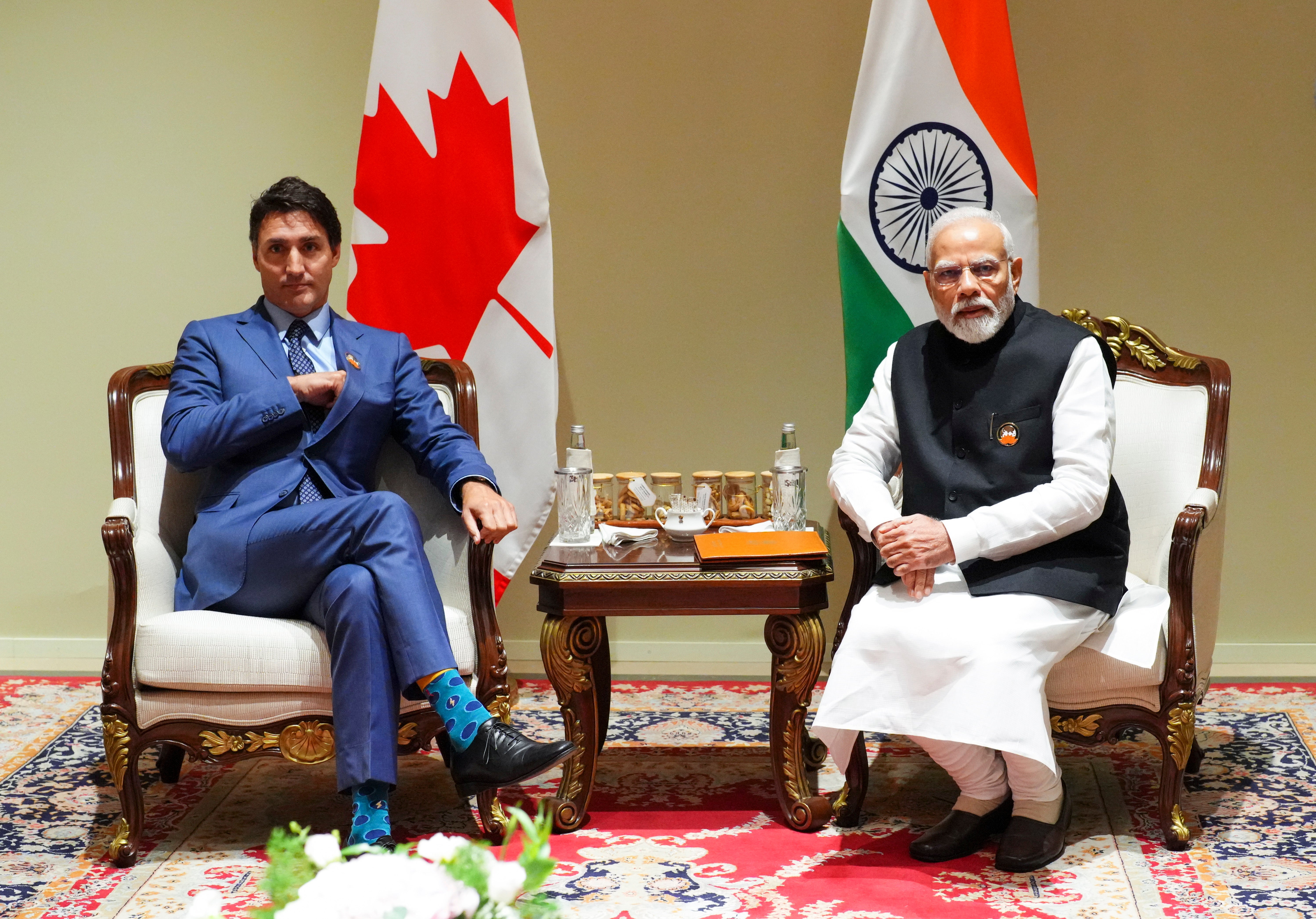 Prime Minister Justin Trudeau takes part in a meeting with Indian Prime Minister Narendra Modi during the G20 Summit