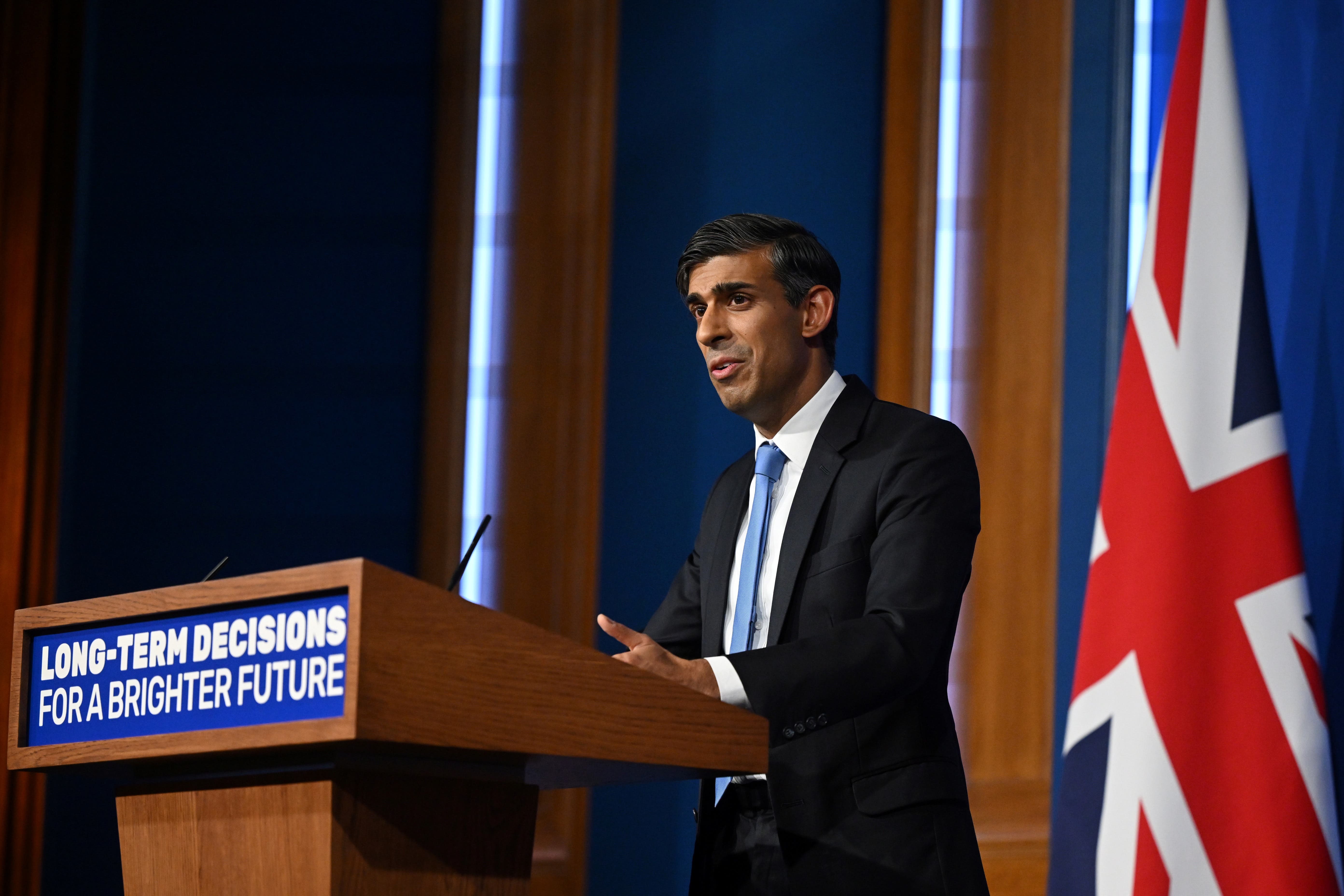 Prime Minister Rishi Sunak delivers a speech on the plans for net-zero commitments (Justin Tallis/PA)